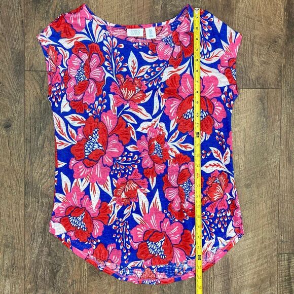 Sigrid Olsen 100% Linen Short Sleeve Top Floral Garden Girl Romantic Feminine, S - Picture 5 of 6